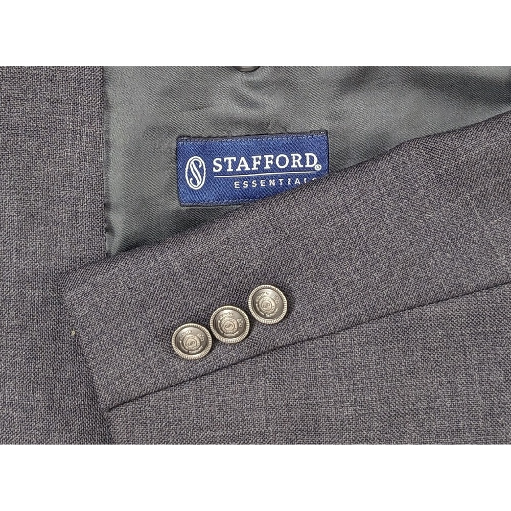 Stafford  Blazer Sport Coat Metal Button Jacket Wool Blend‎ 42R Gray Crosshatch